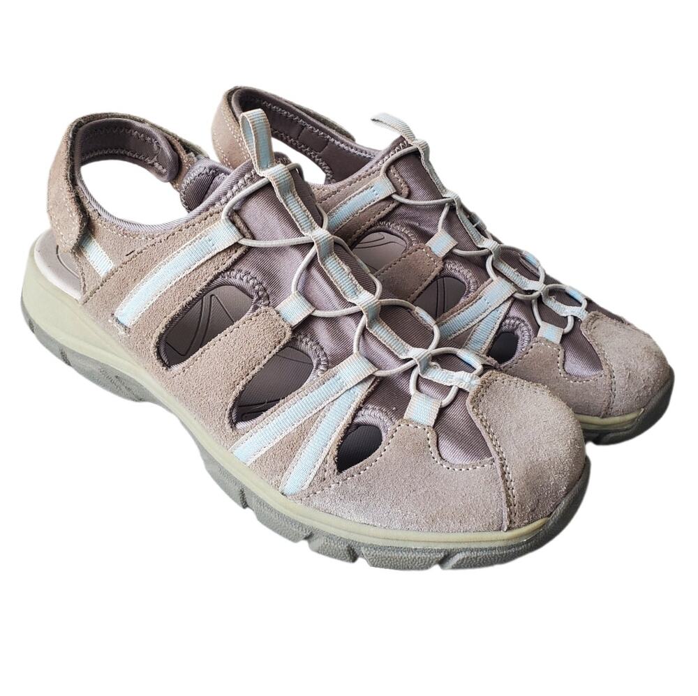Women Lands End Everyday Sport Hiking Sandals 10B Gray Suede Outdoors Gorp Flaw